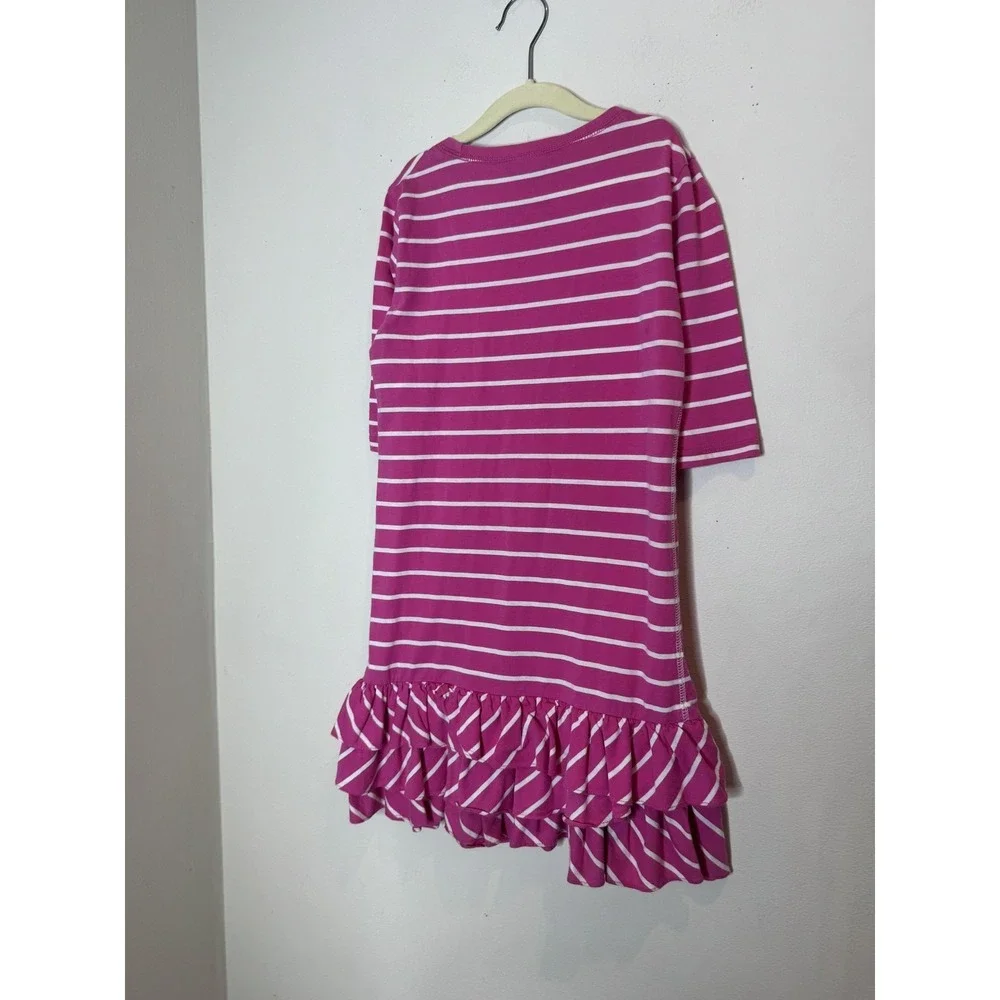 Ralph Lauren Dress Girls 8-10 Pink Stripe Half Sleeve Ruffle Hem T-Shirt Jersey